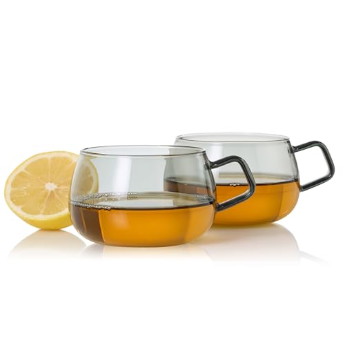 AdHoc TK62 Set aus zwei Glas-Tassen mit Griff YUNA 400 ml | Premium Tee-Tassen aus Borosilikatglas | mundgeblasene Unikate im skandinavischen Design | ideal auch als große Kaffee-Tassen von AdHoc