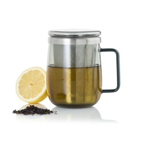 AdHoc TK63 Teeglas mit Griff YUNA 560 ml | Premium Tee-Tasse aus Borosilikatglas mit Feinfilter aus Edelstahl | mundgeblasenes Unikat im skandinavischen Design von AdHoc