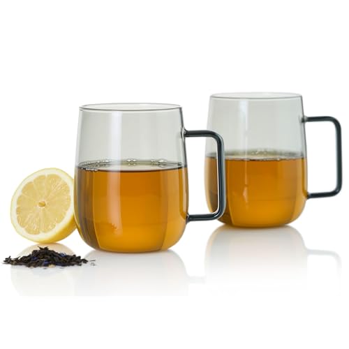 AdHoc TK64 Set aus zwei Glas-Tassen mit Griff YUNA 560 ml | Premium Tee-Tassen aus Borosilikatglas | mundgeblasene Unikate im skandinavischen Design | ideal auch als große Kaffee-Tassen von AdHoc