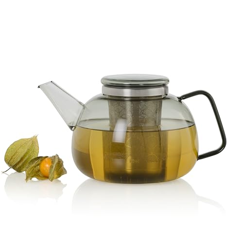 AdHoc TK67 Teekanne Yuna | Borosilikatglas im dezenten Rauchgrau | skandinavisches Design und edler Materialmix | für 1,6 Liter Tee von AdHoc