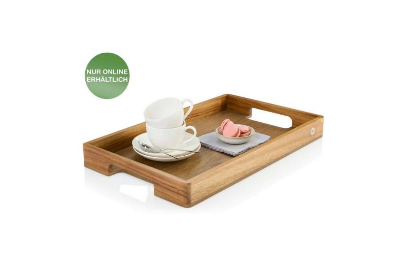 AdHoc Tablett Serviertablett Serve Smart, Akazienholz, Walnussholz, (Dekotablett rechteckig, 1-tlg), hochwertiges Frühstückstablett mit ergonomischen Griffmulden 56x30 cm von AdHoc