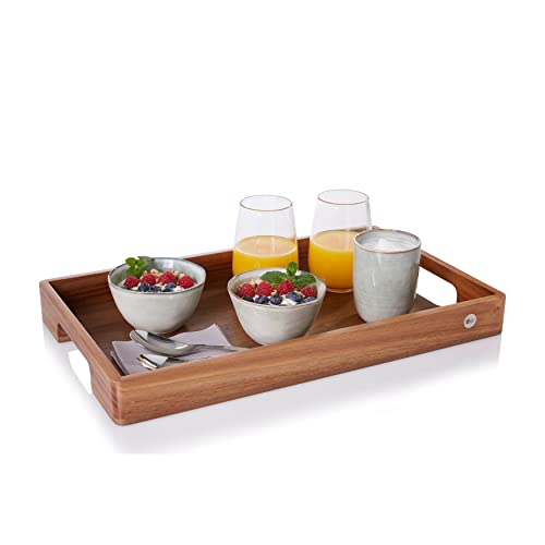 AdHoc Tablett Serviertablett Serve Smart | Tragetablett mit Griff aus hochwertigem Akazienholz (Boden Walnuss furniert) | Servierplatte mit 50x30cm von AdHoc