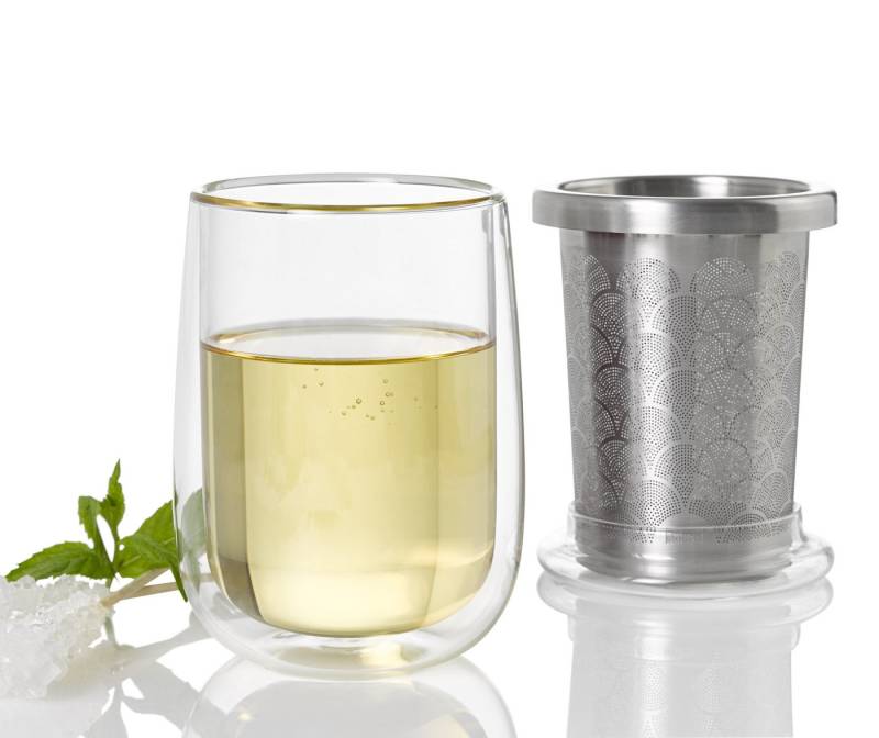 AdHoc Teeglas 2er Set Fusion Glass, doppelwandiges Borosilikatglas, mit Edelstahlfilter für losen Tee von AdHoc