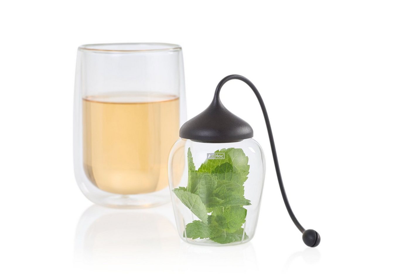 AdHoc Teesieb Glas-Teefilter Fusion XL, Glas, Silikon, (1-St), perfekt für großblättrige Teesorten oder Zutaten wie Zitrone, Ingwer von AdHoc