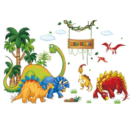 Wandtattoo Dinosaurier Cartoon Wallpaper Wandaufkleber Wilder Baum Dino wandsticker kinderzimmer Anime Dinosaurier Schlafzimmer Wanddekoration Tiere Wanddeko Babyzimmer Wandbild Kinder jungen(30*90) von AdKot