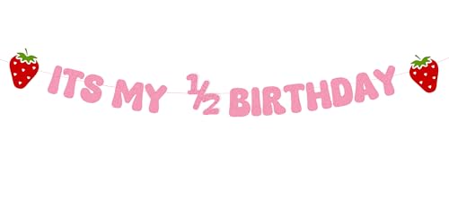 Adachffy Its My 1/2 Birthday Party Banner - Pink Happy Half Birthday Banner Sign Garland for Party Decoration (Pink-Half) von Adachffy