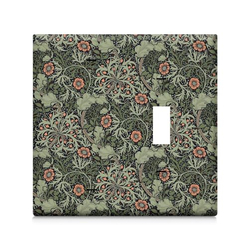 Adalore Lichtschalterabdeckung - 1 Kippschalter 1 Blank Dekorative Schalter Wandplatte, Einzigartige grüne Blume Elektrische Schalterplatte Abdeckung für Küche, Bad, Schlafzimmer, Wohnkultur von Adalore