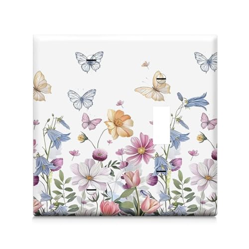 Adalore Lichtschalterabdeckung - 1 Kippschalter 1 Blank Dekorative Schalter Wandplatte, Einzigartige weiße Blumen Elektrische Schalterplatte Abdeckung für Küche, Bad, Schlafzimmer, Wohnkultur von Adalore