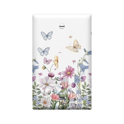 Adalore Lichtschalterabdeckung - Einzel-Kippschalter-Wandplatte, einzigartige weiße Blumen, elektrische Schalterplatte für Küche, Bad, Schlafzimmer, Heimdekoration von Adalore