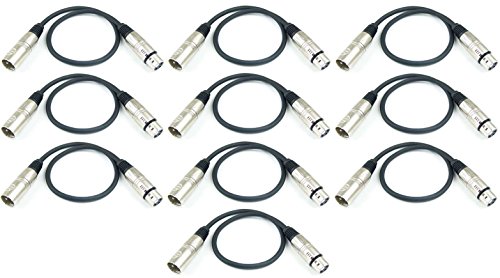 Adam Hall Cables 10 Stück K3MMF0050BLK Mikrofonkabel XLR female auf XLR male DMX Audio Kabel 3 pol polig (0,5 m, Schwarz, 10) von Adam Hall