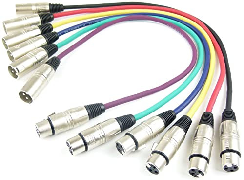 1 Set Adam Hall Mikrofonkabel je 0,5 m in den Farben Rot, Gelb, Grün, Blau, Vilolett, Schwarz, XLR female auf XLR male DMX Audio Studiokabel (0,5 m, Mehrfarbig, 1) von Adam Hall Cables