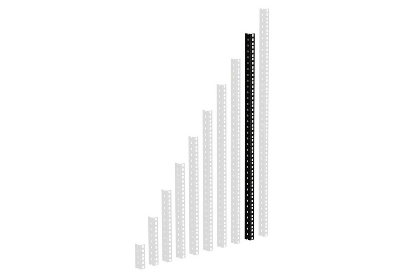 Adam Hall Laufschienenprofil (Fittings, Profile), 61535B18 Rackschiene, schwarz gestanzte Löcher, 18 HE - Profil von Adam Hall