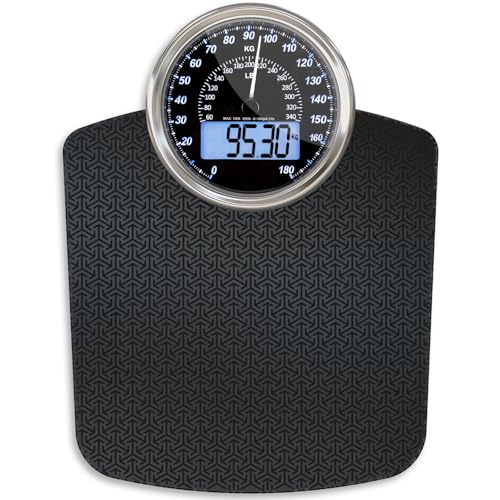 Adamson Hybrid + 2-in-1 Digitale & Analoge Körperwaage bis 180 kg + Dickes Hartglas + Extra Große Anzeige + Einfach Ablesbare Digitale Personenwaage+ NEU + Schwarze Matrix von Adamson
