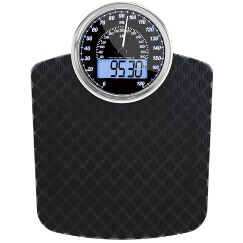 Adamson Hybrid - 2-in-1 Digitale & Analoge Körperwaage bis 180 kg - Dickes Hartglas - Extra Große Anzeige - Einfach Ablesbare Digitale Personenwaage- NEU - Schwarzer Diamant von Adamson