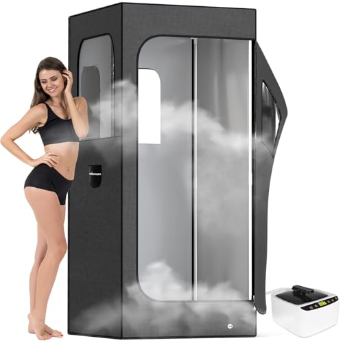 Adamson Sauna Indoor - Dampfsauna für zuhause - Saunazelt für Entspannung im Heim-Spa + 2,6L 1000W Dampfgerät + Stuhl + Fernbedienung + Fußmassager - Nylon Schwarz von Adamson
