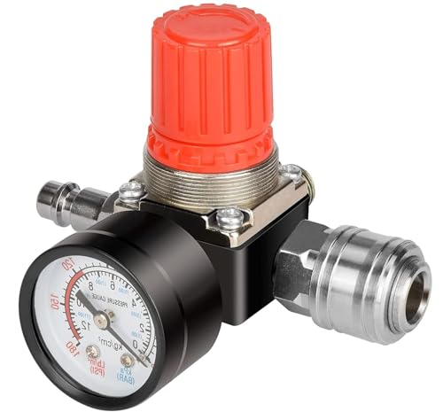 Adamyee 1/4" Druckregler für Luftkompressor - EU-Standard 4 Löcher Druckminderer 175 PSI Druckluft mit Manometer von Adamyee