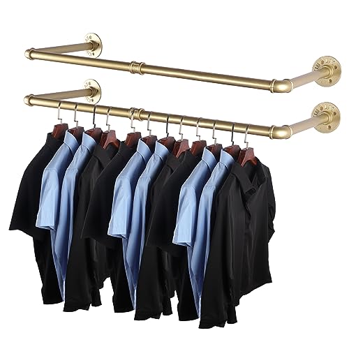 AddGrace 2 Pack Kleiderständer Gold Wandmontage Industrierohr Kleiderständer zum Aufhängen von Kleidung Mehrzweck-Kleiderstange für Kleiderschrank und Waschküche von AddGrace