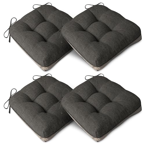 AddGrace 4er Set Sitzkissen 40 x 40cm Weiche Stuhlkissen mit 10cm Hochwertiger Polsterung für Innenbereich Küche oder Esszimmer,Dunkelgrau von AddGrace