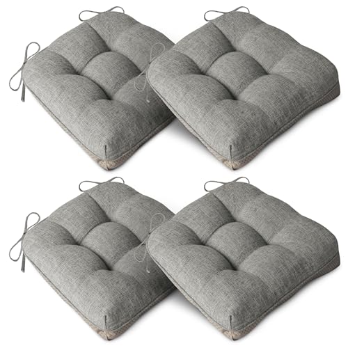AddGrace 4er Set Sitzkissen 40 x 40cm Weiche Stuhlkissen mit 10cm Hochwertiger Polsterung für Innenbereich Küche oder Esszimmer,Hellgrau von AddGrace