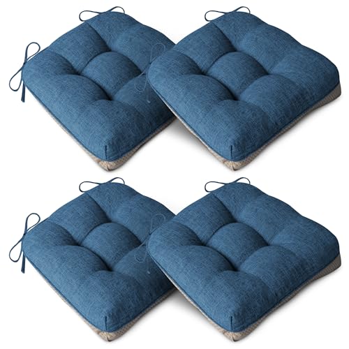 AddGrace 4er Set Sitzkissen 40 x 40cm Weiche Stuhlkissen mit 10cm Hochwertiger Polsterung für Innenbereich Küche oder Esszimmer,Marineblau von AddGrace