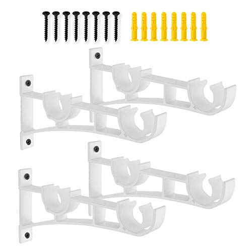 AddGrace Doppelter Vorhangstangen-Halterungs-Set, 4 Stück, für Gardinenstangen, Fenster, Hardware Stangenhalter (weiß) von AddGrace