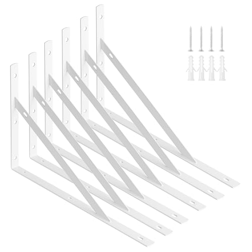AddGrace Regalhalterungen, strapazierfähig, dreieckig, 300 x 185 mm, Wandmontage, Metall, rechtwinklig, Regalstützschrauben, inklusive (300 x 185 mm), Titanweiß, 6 Stück von AddGrace