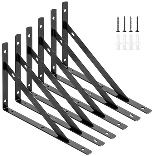 AddGrace Regalhalterungen, strapazierfähig, dreieckig, 300 x 185 mm, Wandmontage, Metall, rechtwinklig, Regalstützschrauben, inklusive (300 x 185 mm), brillantes Schwarz, 6 Stück von AddGrace