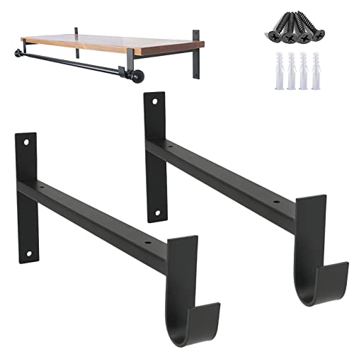 AddGrace Schrankstangenhalterung, strapazierfähig, 33 cm, schwarz, Wandmontage, Schrankstangenhalterung mit Stangenhalter, industrielles Eisen, Regalstützen mit Haken, 2 Stück von AddGrace