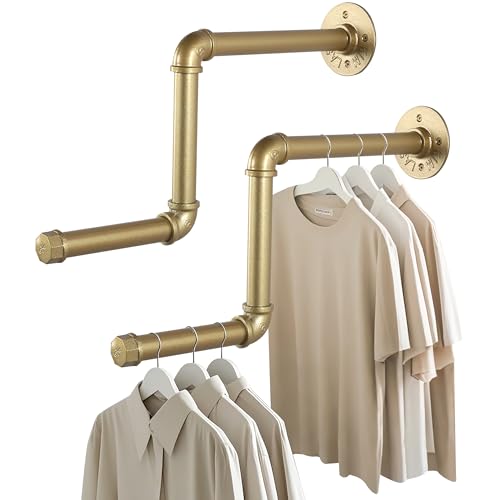 AddGrace Röhrenförmige Kleiderständer 2 x 18 Zoll abnehmbare Kleiderständer DIY Wand montiert industrielle röhrenförmige Kleiderbügel für Haus und Kleidung Geschäfte (Gold) 46cm von AddGrace