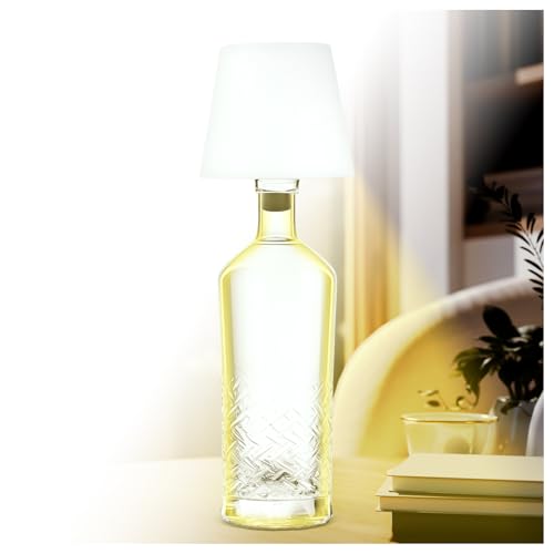 AddLiving LED Flaschenlampe | Akku-Lampe mit Touch-Funktion | Nachttischlampe dimmbar | Lampenschirm | 3 Lichtfarben | 56 LEDs | Wetterfest IP44 | Bottle Light | Inkl. 3 Flaschenaufsätze (Weiß) von AddLiving