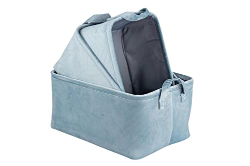 Adda Home 3er Set Körbe, Samt, Blau/Natur, 38 x 38 x 20 / 35 x 25 x 18 / 32 x 22 x 16 cm von Adda Home