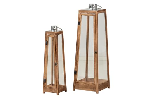 Adda Home Set mit 2 Laternen, Holz/Metall, 29 x 29 x 90 cm, 18 x 18 x 69 cm von Adda Home