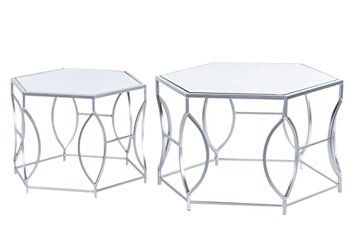 Adda Home Set mit 2 Tischen, Metall, Silber/Spiegel, 74X74X45 57X57X40 cm von Adda Home