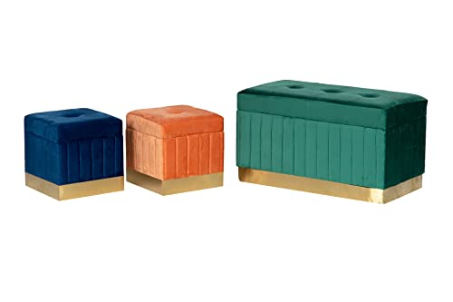 Adda Home Set mit 3 Sitzstangen, MDF, Samt, Metall, Blau/Orange/Grün/Gold, 80X40X44/36X36X34/36X36X34 cm von Adda Home