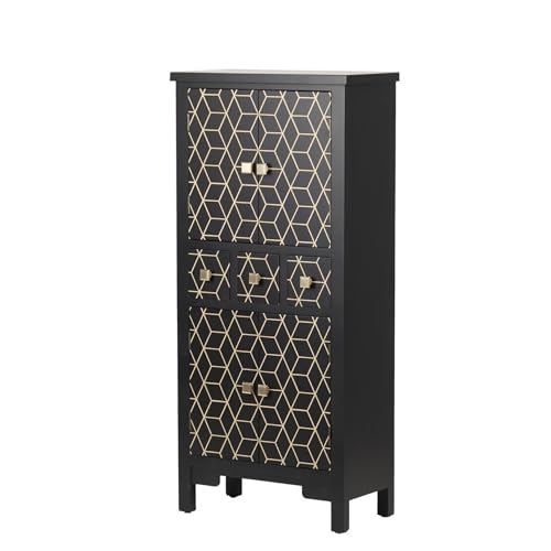 Adda Home Sideboard, Paulownia Holzwerkstoff, Schwarz/Gold, 60X30X130 cm von Adda Home