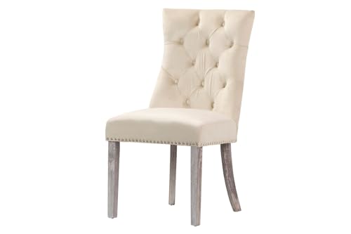 Adda Home Stuhl, Eiche/Samt, Weiß/Grau, 54X55X97 cm von Adda Home
