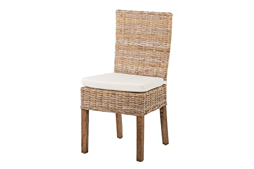 Adda Home Stuhl, Holz Rattan Leinen, Naturfarben/Beige, Mediano von Adda Home