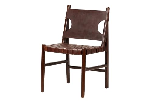 Adda Home Stuhl, Teak Leder, schwarz/braun, 51X52X85 cm von Adda Home