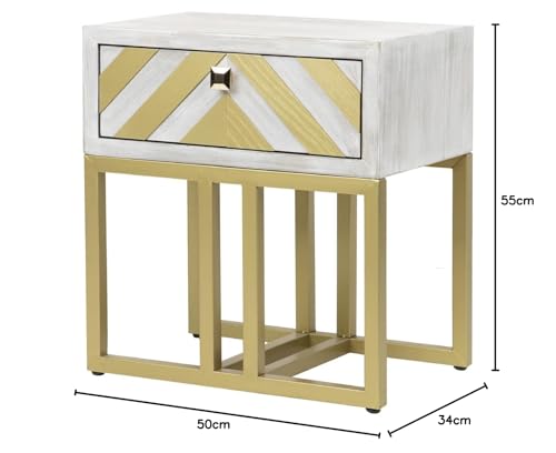 Adda Home Tisch, Tanne/MDF/Eisen, Weiß gewaschen/Gold, 50X34X55 cm von Adda Home