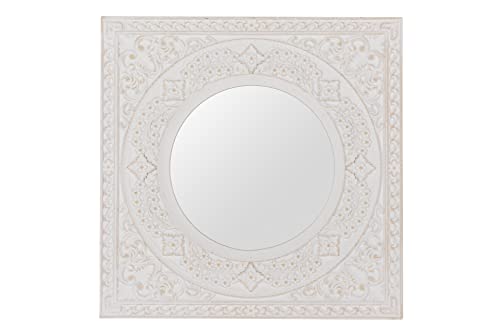Spiegel aus Holz, geschnitzt, Weiß, 40 x 2 x 40 cm von Adda Home