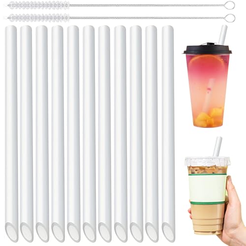 Addein 20 Stück Strohhalme Wiederverwendbare mit 2 Reinigungsbürsten, Bubble Tea Strohhalme, Transparent Jumbo Strohhalme Geeignet für alle Arten von Smoothie Milchshakes (10mm*23cm) von Addein