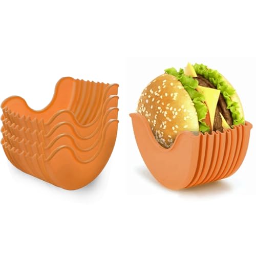 Addein 4Pcs Silikon Burger Holder, Einziehbarer Burger Halter, Wiederverwendbare Burger Box aus Silikon, Burger Fixed Box Geeignet für Burger-Liebhaber Erwachsene Und Kinder von Addein
