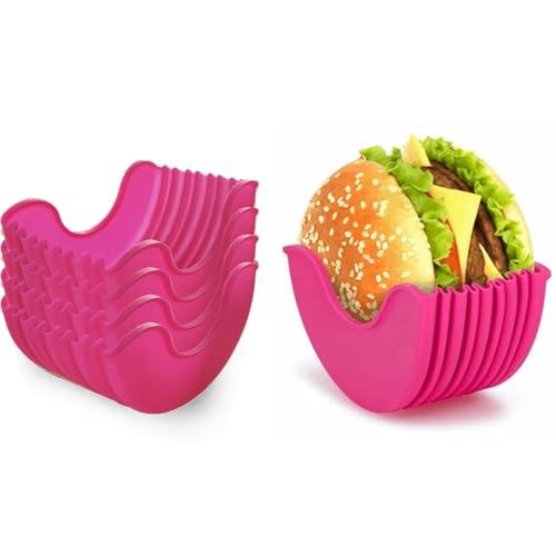 Addein 4Pcs Silikon Burger Holder, Einziehbarer Burger Halter, Wiederverwendbare Burger Box aus Silikon, Burger Fixed Box Geeignet für Burger-Liebhaber Erwachsene Und Kinder von Addein