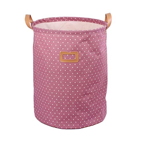 Addfun®Prämie Stoff Faltbare Runden Wäschekorb,Gestreift Kleider Wäschekorb Kinder Spielzeug Lagerung Halter mit Lids(Rosa Punkt) von Addfun