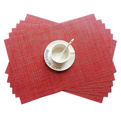 Addfun®Tischsets, Neu PVC Isolierung rutschfest Isolierung Waschbar Platzdeckchen(Rot, 6er Set) von Addfun