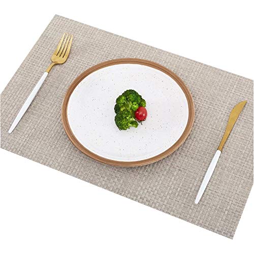 Addfun®Tischsets, Prämie Waschbar Hoch Qualität rutschfest Isolierung PVC Tischsets für Esstisch(Beige, 6er Set) von Addfun