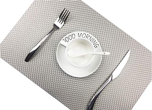 Addfun®Tischsets, Prämie Waschbar Hoch Qualität rutschfest Isolierung PVC Tischsets für Esstisch(Silber, 4er Set) von Addfun