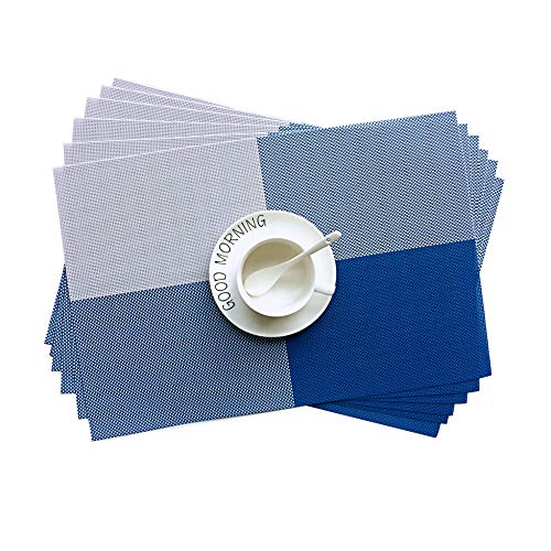 Addfun®Tischsets,Waschbar Gitter bunt Farbe Tabelle Mats rutschfest Isolierung PVC Mats für Esstisch(Blau, 6er Set) von Addfun