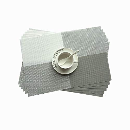 Addfun®Tischsets,Waschbar Gitter bunt Farbe Tabelle Mats rutschfest Isolierung PVC Mats für Esstisch(Grau, 6er Set) von Addfun