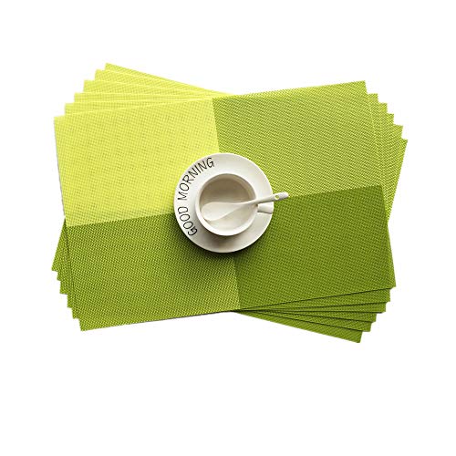 Addfun®Tischsets,Waschbar Gitter bunt Farbe Tabelle Mats rutschfest Isolierung PVC Mats für Esstisch(Grün, 6er Set) von Addfun